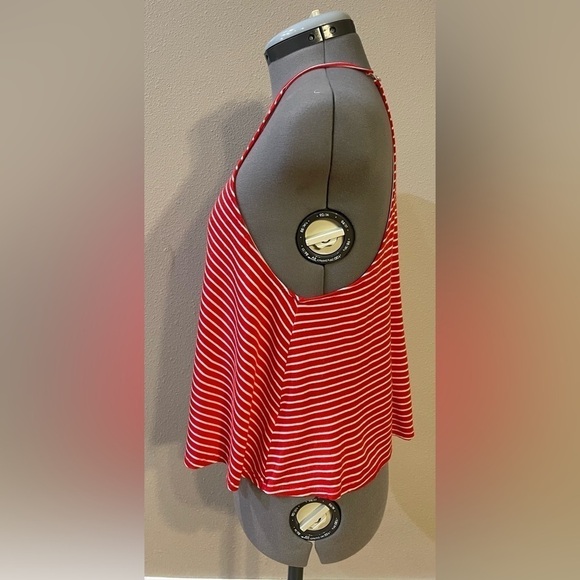 Love Tree Cami Top Size Medium Loose Halter Red White Stripes Tank Cropped - Picture 9 of 9